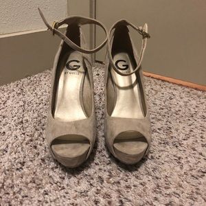 Suede Taupe Guess Peep Toe Heels